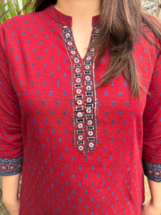 Maroon Water drop Co-ord Set Kurta Detailing by MySanskritam