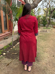 Maroon Water drop Co-ord Set from the back by MySanskritam