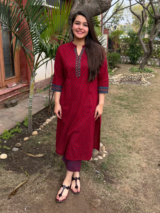 Maroon Water drop Co-ord Set by MySanskritam