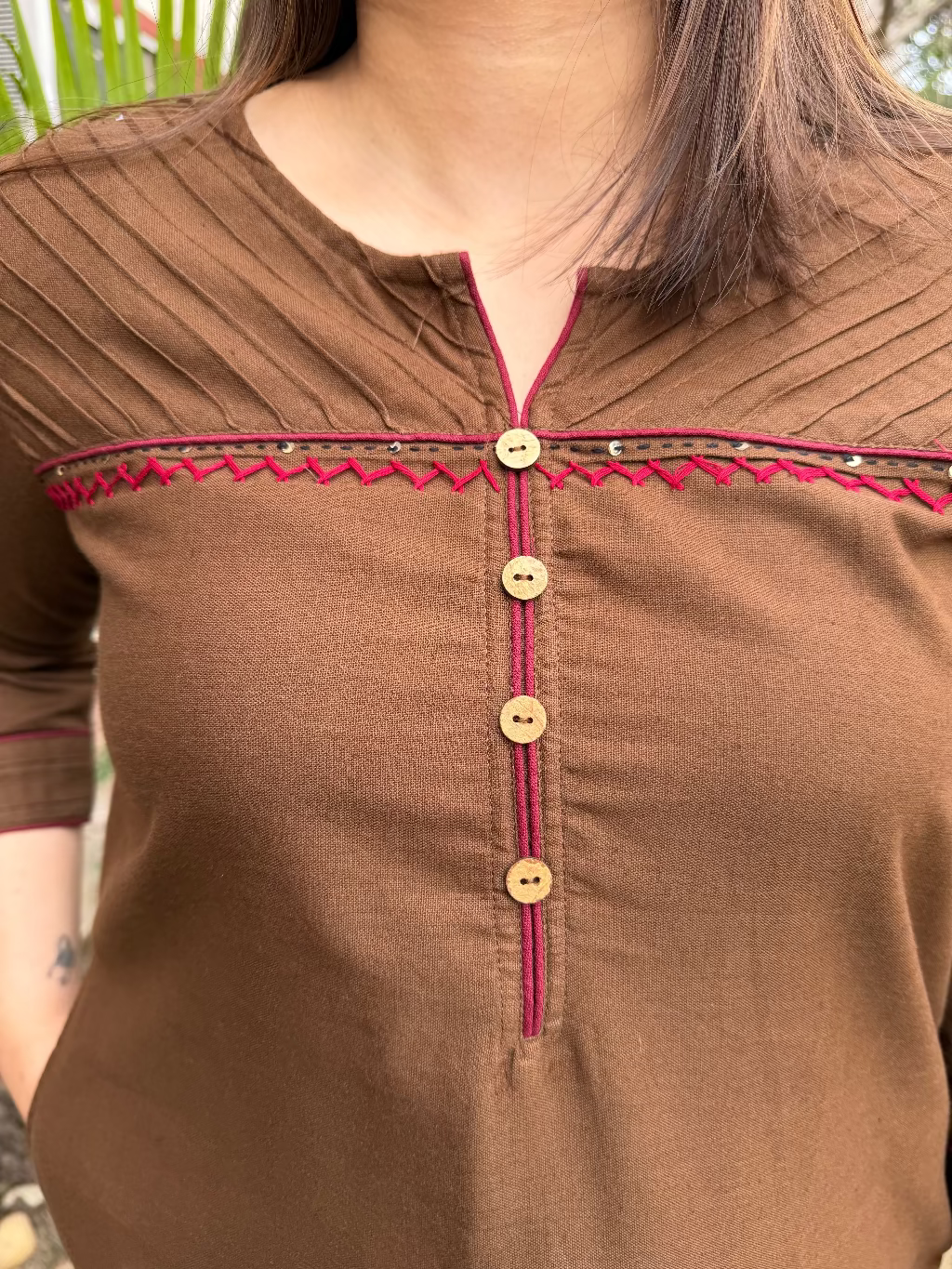 Brown Pintucks Co-ord Set up close by MySanskritam