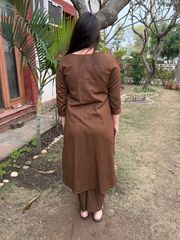 Brown Pintucks Co-ord Set from the back by MySanskritam