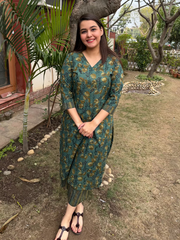 Green Floral Ajrakh Co-ord Set by MySaskritam