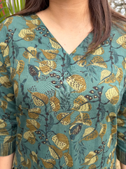 Green Floral Ajrakh Co-ord Set up close by MySaskritam