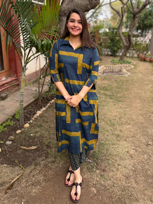 Blue Collar Geometric Coord Set by MySanskritam