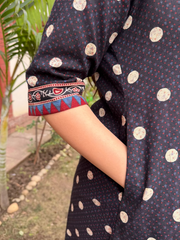 Black polka dots Ajrakh Co-ord Set up close by MySanskritam