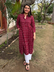 Maroon Side Gather Ikkat Kurta by MySanskritam