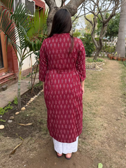 Maroon Side Gather Ikkat Kurta from the back by MySanskritam