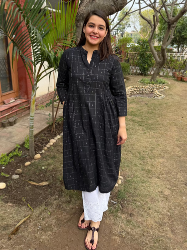 Black Checks Side Gather Kurta