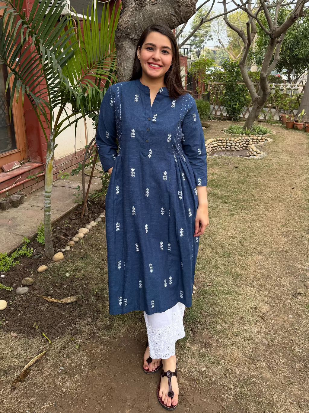 Indigo South cotton Kurta with side gather from MySanskritam