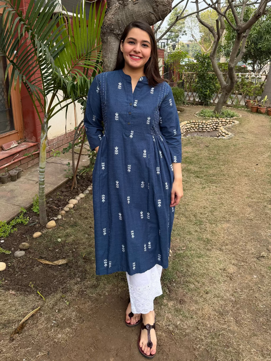 Indigo South cotton Kurta with side gather from MySanskritam