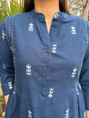 Indigo South cotton Kurta with side gather up close by MySanskritam