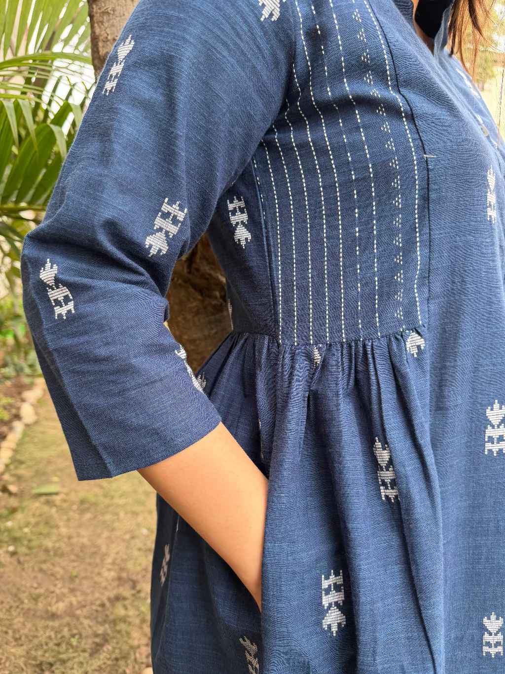 Indigo South cotton Kurta up close by MySanskritam