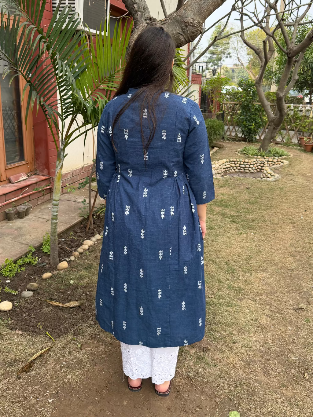 Indigo South cotton Kurta with side gather from back by MySanskritam