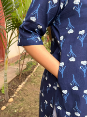 Ink Blue Flower Kurta Fabric Detail By MySanskritam