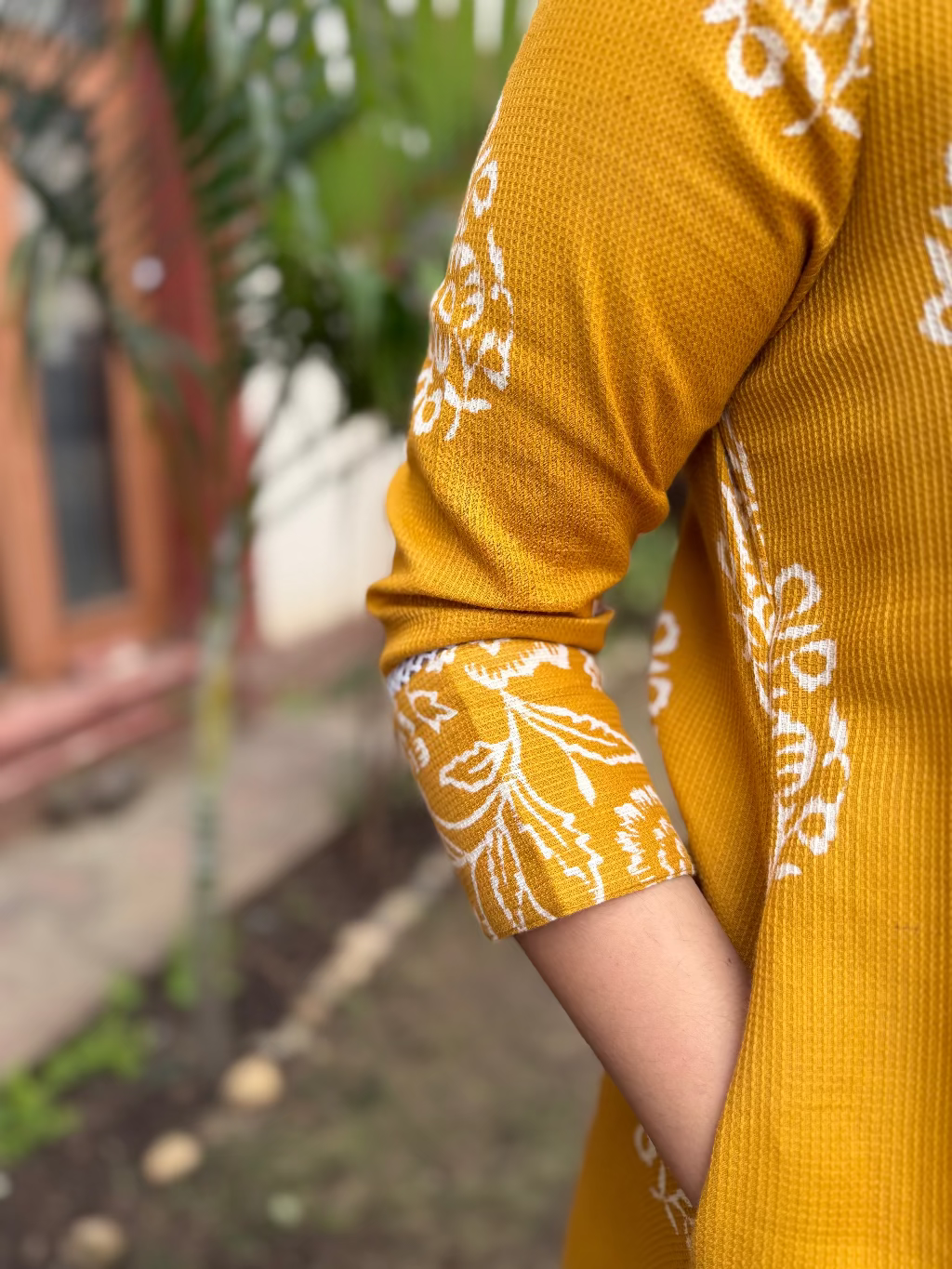 Mustard Textured Aline Kurta Detailsing by MySanskritam