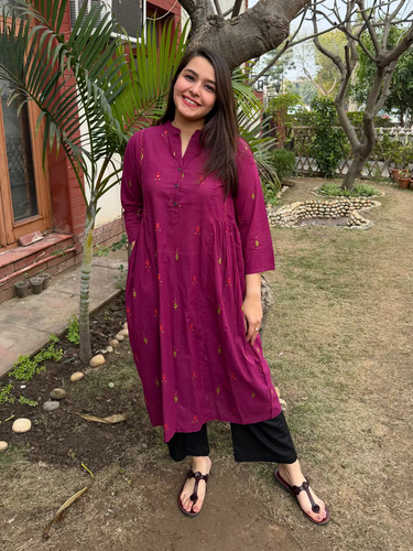 Burgundy South cotton Side Gather Kurta