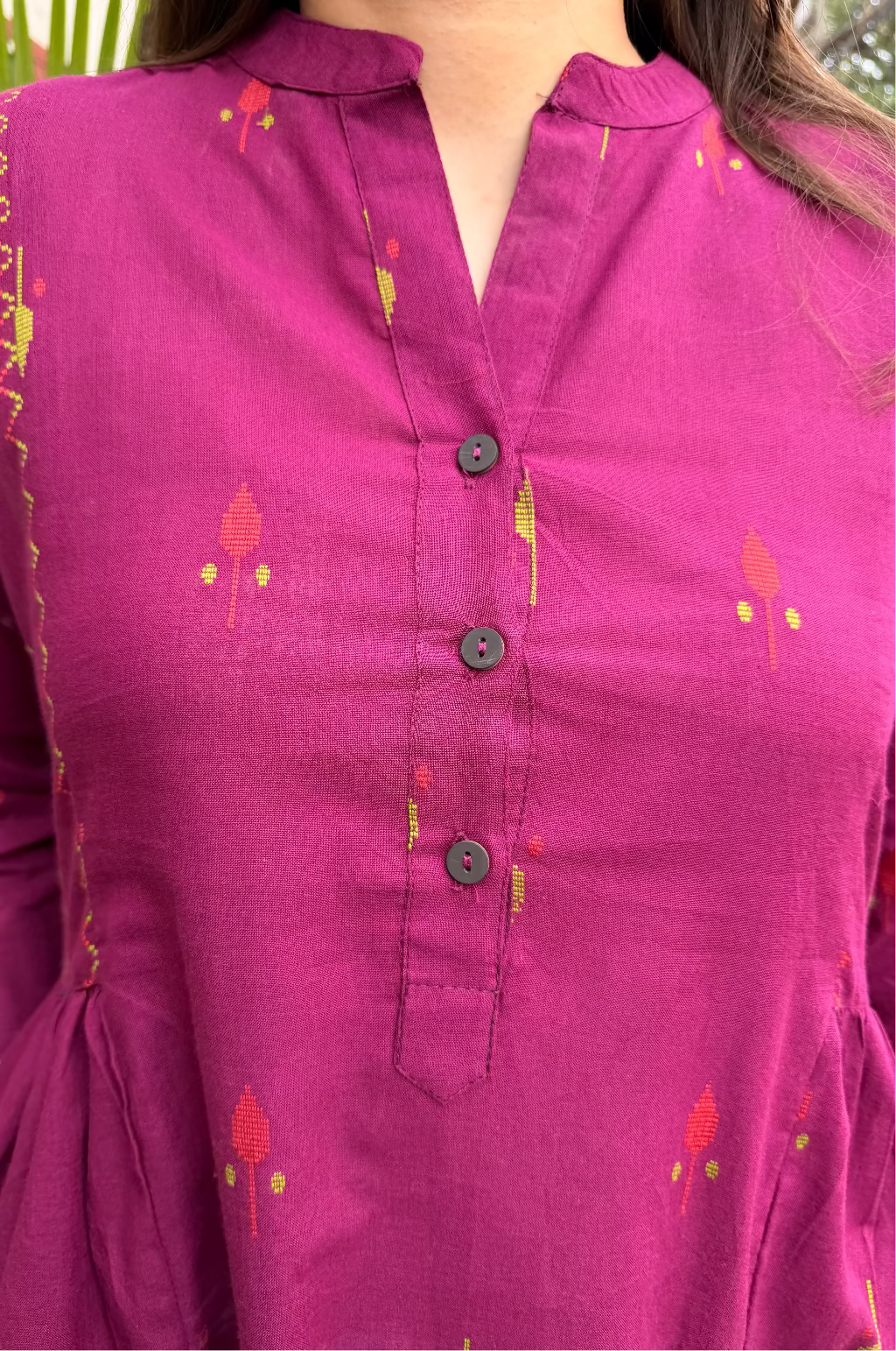 Burgundy Kurta close up by MySanskritam