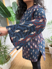 Blue Handblock Leaf Ajrakh print kurti