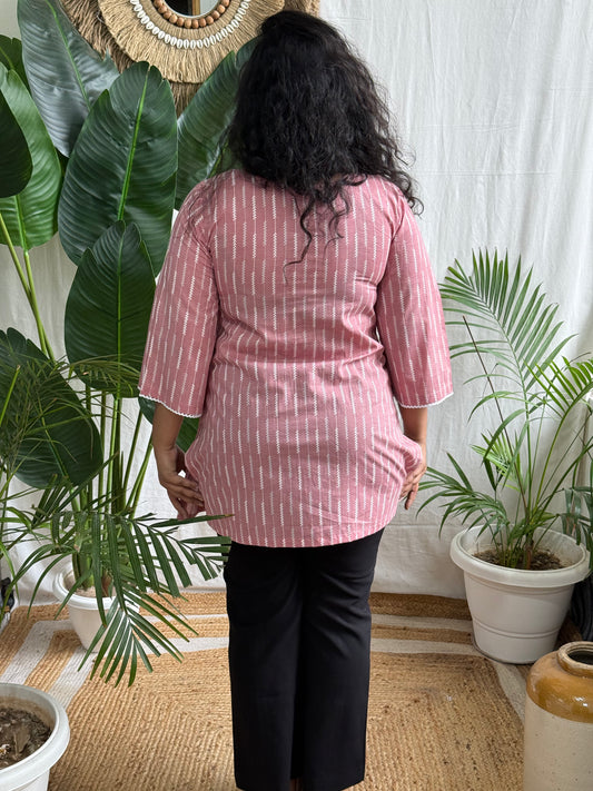 Pastel Pink Arrowline Short Kurti