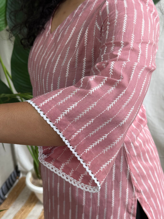 Pastel Pink Arrowline Short Kurti