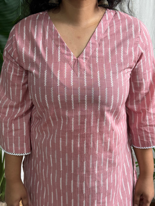 Pastel Pink Arrowline Short Kurti