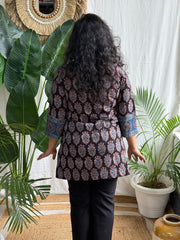 Black Folk Handblock Short Kurti
