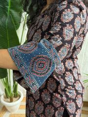 Black Folk Handblock Short Kurti