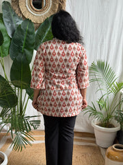 Cream Leaf Print Short Kurti