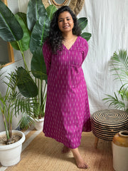 Dark Magenta ikkat A-line kurta with pocket