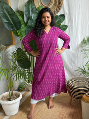 Dark Magenta ikkat A-line kurta with pocket