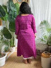 Dark Magenta ikkat A-line kurta with pocket