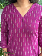 Dark Magenta ikkat A-line kurta with pocket