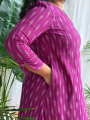 Dark Magenta ikkat A-line kurta with pocket
