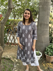 Slate grey Leaf Long  kurta