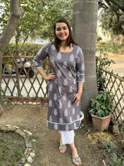 Slate grey Leaf Long  kurta