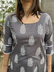 Slate grey Leaf Long  kurta