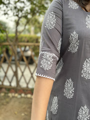 Slate grey Leaf Long  kurta