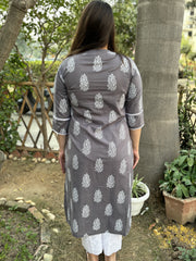 Slate grey Leaf Long  kurta