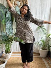 Brown Ambi handblock kurti