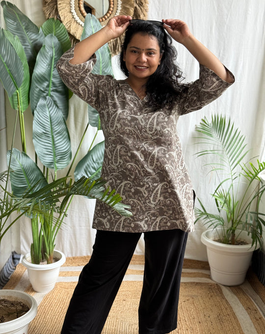 Brown Ambi handblock kurti