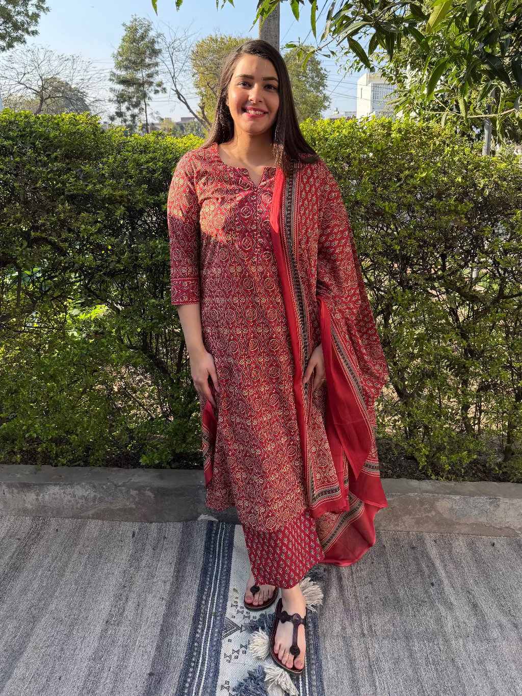 Maroon Geometric Full Suit Set by MySanskritam