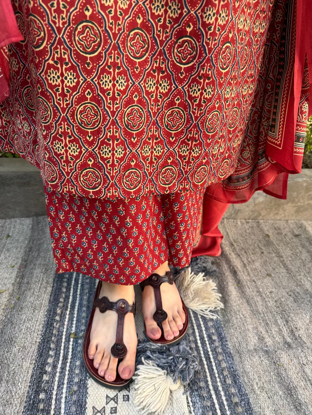Maroon Geometric Full Suit Set Pants by MySanskritam