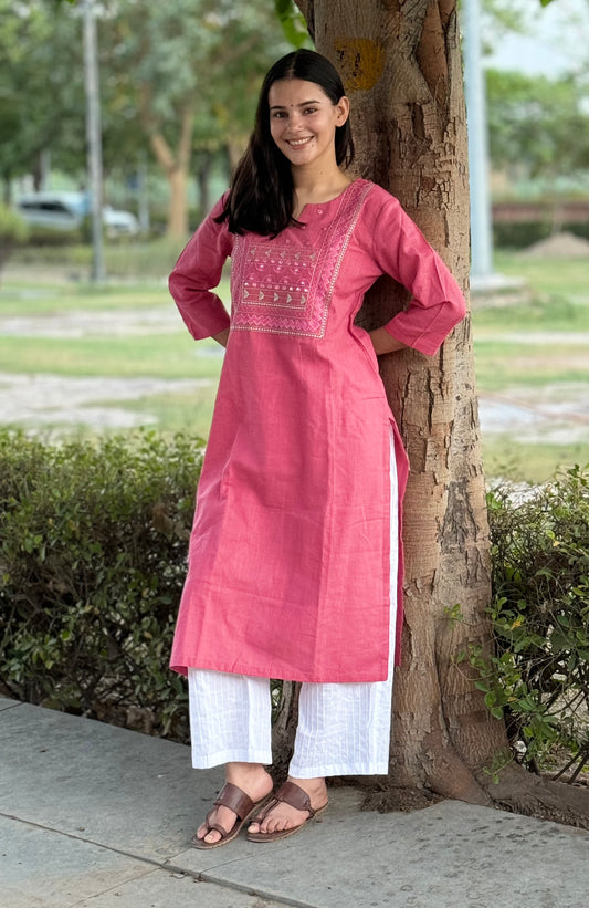 Rose Pink embroidered kurta