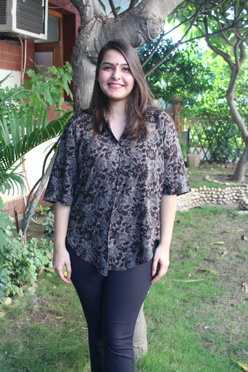 Black floral free flow Rayon top