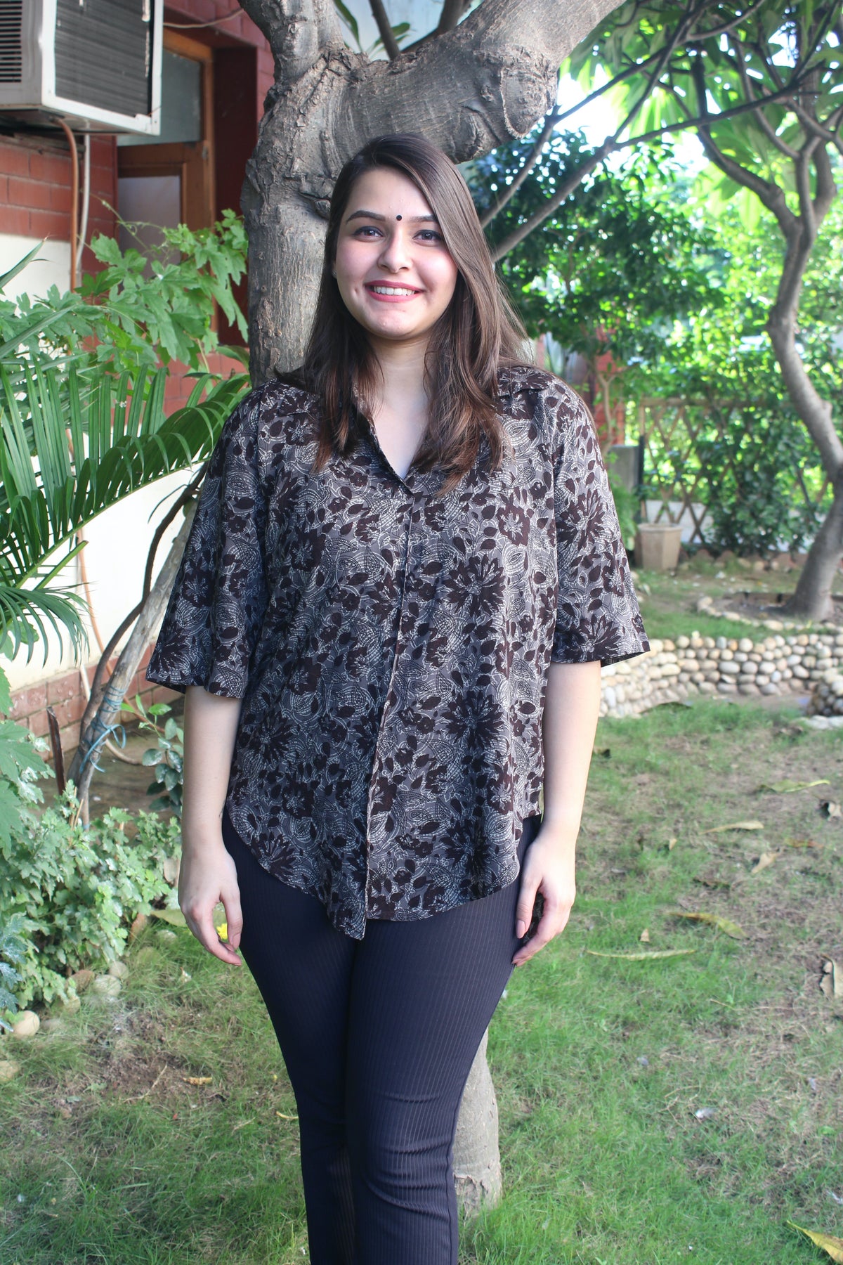 Black floral free flow Rayon top - MYSANSKRITAM