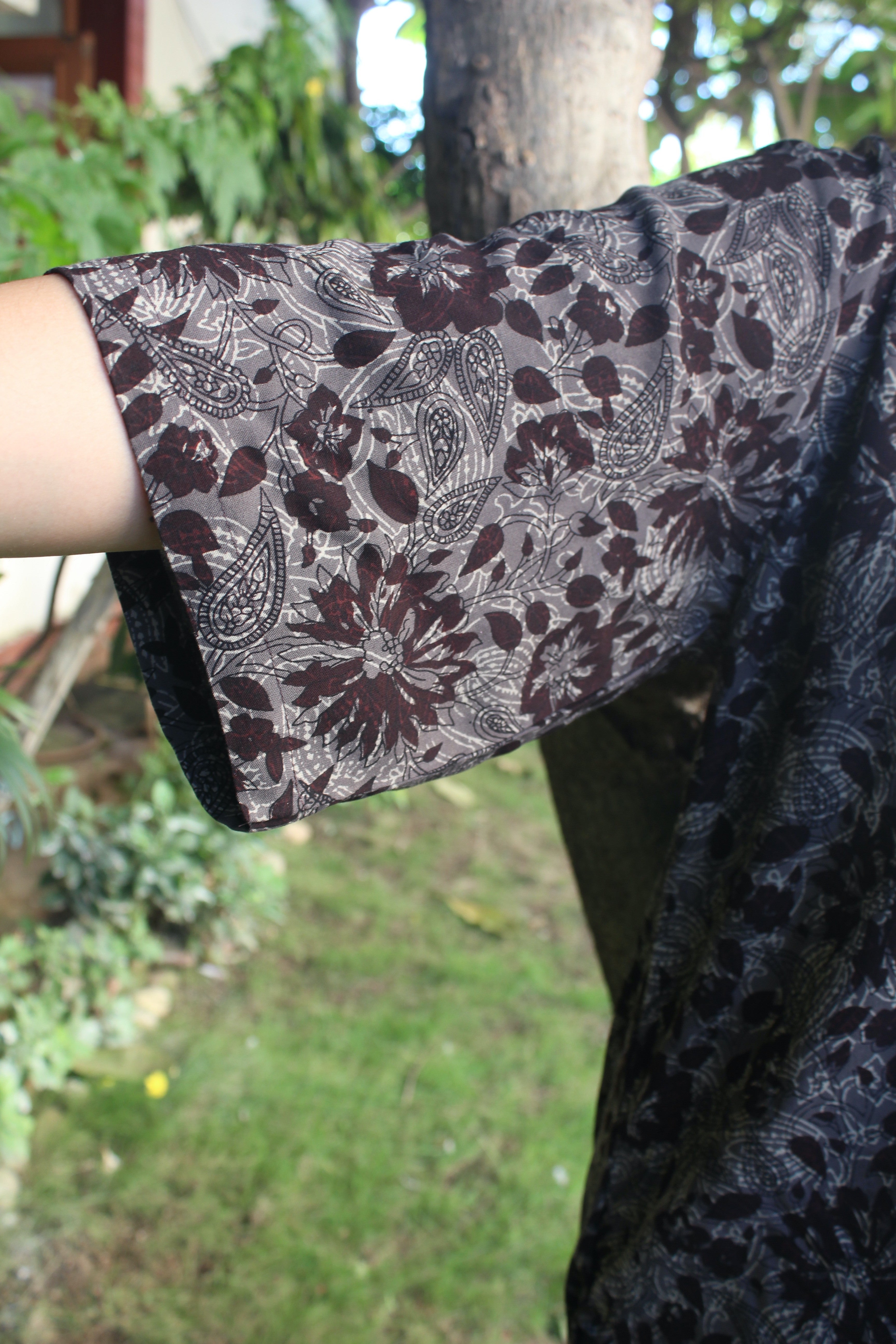 Black floral free flow Rayon top - MYSANSKRITAM