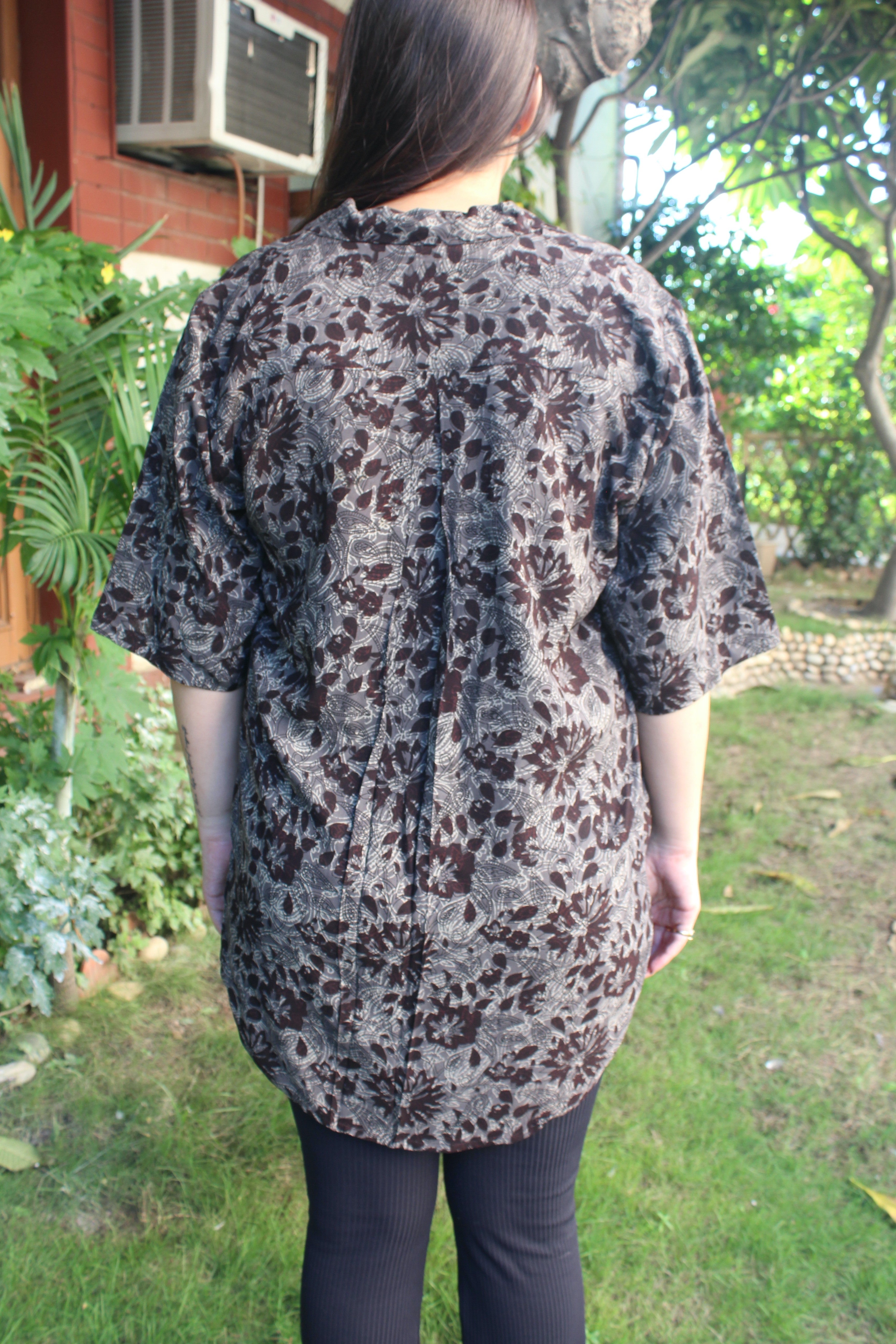 Black floral free flow Rayon top - MYSANSKRITAM