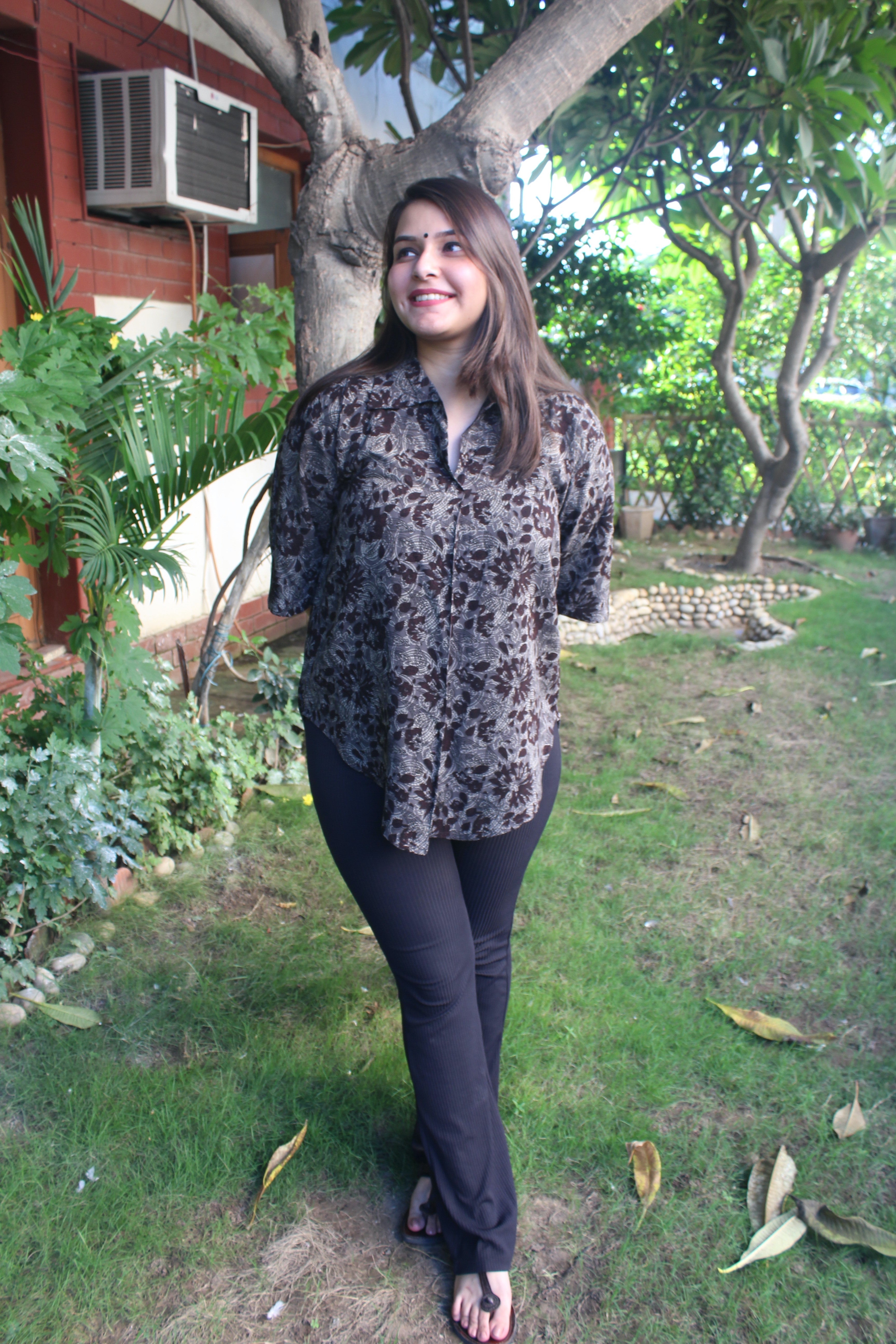 Black floral free flow Rayon top - MYSANSKRITAM