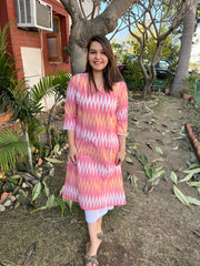 Pastel Zig Zag Ikkat Kurta With Kali - MYSANSKRITAM