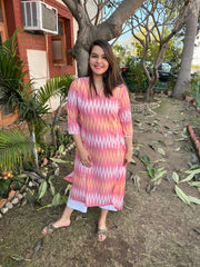 Pastel Zig Zag Ikkat Kurta With Kali - MYSANSKRITAM